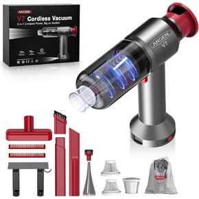 Ansen Car Vacuum Cleaner Portable, 35000PA High Power Brushless Motor, 5 in 1 Cordless Handheld Vacuum with LED Light for Car, Computer, Home, Pets, Rechargeable with Type C