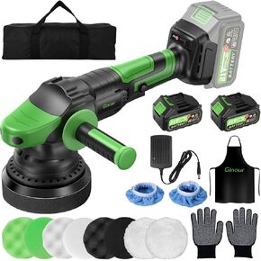 Ginour 21V Cordless Buffer Collesher للتفصيل السيارة ، بيلد مداري عشوائي 15 مم ، 5 بوصة 900 واط طلاء DA DA للشمع ، تلميع مع بطاريات 2 × 3.0AH ، 3 سرعات من 2000-6000 دورة في الدقيقة