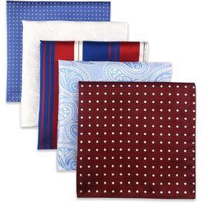 SHLAX&WING 5 Pieces Assorted Mens Silk Pocket Square Set Handkerchiefs