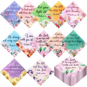 48 Pcs Bulk Mothers Day Gifts for Church Christian Handkerchiefs for Women Vintage Cotton Ladies Hankies Floral Print Handkerchiefs Inspirational Religious Bible Verse Gifts for Mom Friend