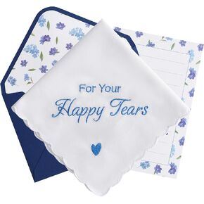 Happy Tears Handkerchief Wedding Gifts Something Blue Gift for Bride to Be Mother of the Bride and Groom Gift, AKI-103E