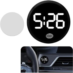Digital Dashboard Car Clock, Stick On Vehicle Digital Clock with LED Time Display, Touch Activated Round Luminous Automotive Interior Watch Decorative Accessories, Universal Fit (Black/Red)