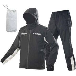 Rain Suit for Men, Waterproof Breathable Lightweight Hooded Reflective Rain Gear for Motorcycle Cycling Fishing