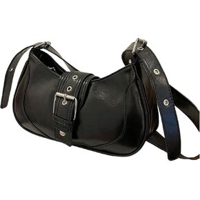 Women's PU Leather Zipper Closure Shoulder Handbags Vintage Belt Buckle Crossbody Hobo Bags Purse