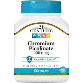 21st Century Chromium Picolinate, 200 mcg, 100 Tablets