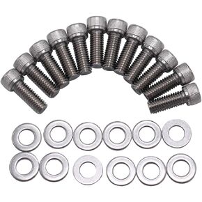 12 pcs/set SHLPDFM Polished Silver SBC Header Bolts Stainless Steel Bolts Kit Fits for Small Block Chevy 265 283 302 305 327 350 383 400 TPI