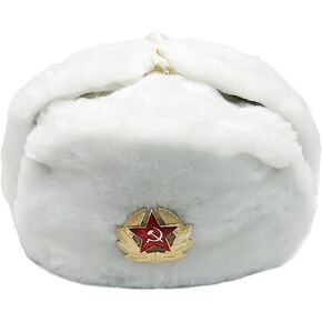 Winter Fur Ushanka Russian Hat with Secret Pocket and RED Star Emblem (Removable)