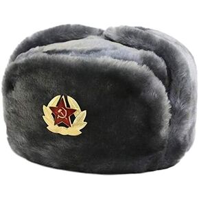 فور سيلف فور الشتاء Ushanka Russian Hat XX-Large مع الجيب السري وشعار Red Star (قابل للإزالة)