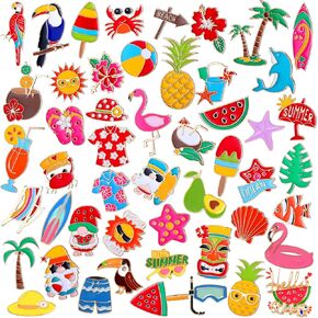 Ceenna 100 PCS دبابيس مينا الصيفية للظهور على ظهره لدبابيات هاواي بروش دبابيس الشاطئ دبابيس زر استوائية للنساء اللطيفات الكرتونية الأناناس البطيخ شجرة جوز الهند