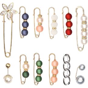 12-Pcs Pearl Brooches for Women, Artificial Pearl Brooch Pins Anti-exposure Neckline Safety Pins Sweater Shawl Clips for Women Wedding Party Decorations
