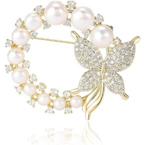 Gold Enamel Crystal Butterfly Brooches for Womne Elegant Rhinestone Pearl Animal Brooch Pins Fashion Jewelry Brooch pin Accessories for Women Gift in Kuwait