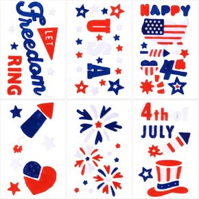 Joicee 6 Sheets 4th of July Gel Window Clings ، American Flag Red Blue Star Pintirotic jouwte-sways joleds for memorial expritive day decord steld steld decor