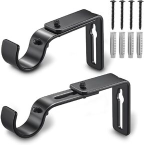 Curtain Rod Bracket Adjustable, Drapery Rod Holder Hooks Support Hangers for 1 inch Diameter Window Curtain Rods (White, 2-Pack)