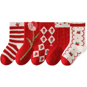 Kids Socks Crew Socks Mid-Calf Cartoon Red China New Years or Christmas Festive Socks for Kids