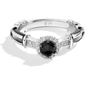 Jewelili Star Wars™ Fine Jewelry Dark Armor Engagement Ring 5/8 Ct.Tw. Black Rose Cut Diamond and White Diamonds, Garnet, 14K White Gold with Black Rhodium