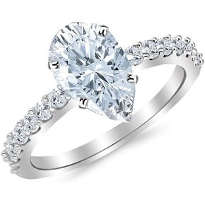 Houston Diamond District 2.43 Ctw 14K White Gold Classic Prong Set Engagement Ring w/Pear 2 Carat Forever One Moissanite Center