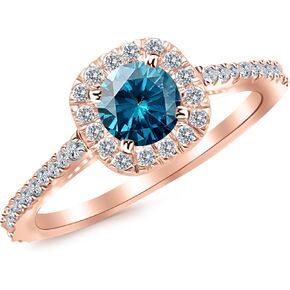 0.85 Carat 14K White Gold Gorgeous Classic Cushion Halo Style Diamond Engagement Ring with a 0.5 Carat Blue Diamond Center (Heirloom Quality)