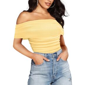 SAUNGKUAI Women's Sexy Off Shoulder Mesh Sleeveless Bodysuit Double Lined Leotard Thong Body Suits Going Out Tops in Saudi Arabia