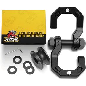 D-Ring Split Shackle مع كتلة البكرة ، وسحب Winch Snatch Block و 3/4 "SPLICE Shackle 2in1 ، 57320 رطل (26T) قوة كسر ، للتعافي ، Blackred