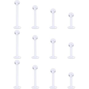 Clear Earrings for Sports Clear Piercing Jewelry 16g Clear Piercing Retainer for Lip/Medusa/Labret/Monroe/Tragus/Helix/Conch/Cartilage/Nose Plastic Piercings for Surgery Work 12Pcs