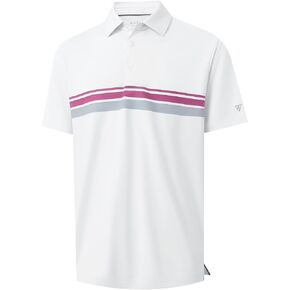 M MAELREG Mens Golf Shirts Short Sleeve Chest Print Stripe Moisture Wicking Dry Fit Casual Collared Mens Polo Shirts