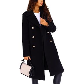 xxxiticat Women's Wool Blend Trench Coat Long Sleeve Classic Double Breasted Notch Lapel Winter PeaCoat Overcoat
