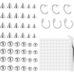 54pcs ثقب الحاجب المزيف ، مسمار الأنف المزيفة ، مجموعة فو ، فوكس الحاجز الأزرار ، 3 مم 4 مم 5 ملم مع 100 قطعة ملصقات للمجوهرات غير المنقوقة ، للجنسين