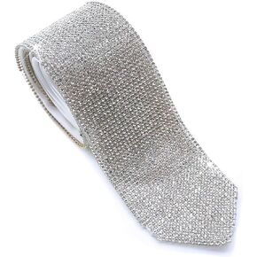 Ties for Men Michael Costume Crystal Rhinestone Skinny Necktie 155cm/61'' Silver/Black/Rainbow (Silver)