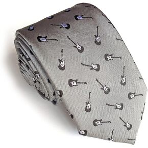 Music Necktie - Guitar Necktie - Musician Necktie - Music Gift for Men (Grey Guitar)