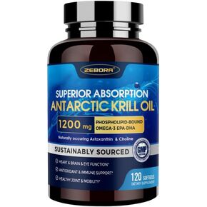 Krill Oil 1200 mg Omega 3 Supplement, Krill Oil Omega 3 with High Absorption EPA, DHA, Astaxanthin & Phospholipids, Supports Heart & Joint Health, No Fishy Aftertaste - 120 Softgels (60 Servings)