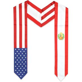 سرقت التخرج من Flag USA و Peru ، Satin Embroidery Graduation Sash للطلاب الدوليين ، بطول 72 بوصة.