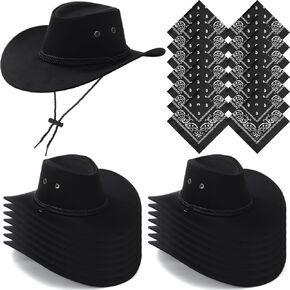 Coume 30 Pieces Western Cowboy Hat Costume Accessories Paisley Bandanna Set Cowgirl Hats Bulk for Women Men Dress Party