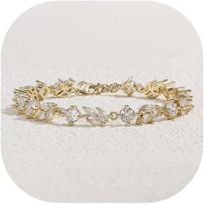 Crysdue Wedding Bridal Link Bracelet for Brides Bridesmaids, Marquise Cubic Zirconia Tennis Bracelets for Women Prom Jewelry