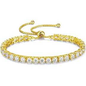 1.2-12 CTTW Moissanite Tennis Bracelet for Women, Adjustable 2-5mm D Color VVS1 Round Cut Moissanite Bolo Bracelet, 18K Gold Plated 925 Sterling Silver Simulated Diamond Bracelet Gifts for Women Her