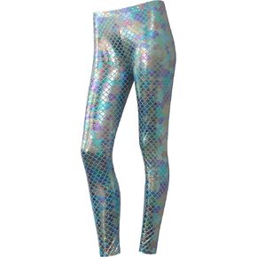 Wildarms Women's Mermaid Scale Leggings - High Waist Fish Print 4D Stretch Costume for Halloween, Mardi Gras & Cosplay