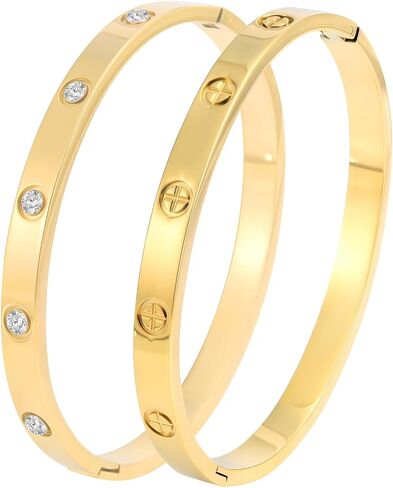 18K Gold Plated Stainless Steel Cuff Bracelet & Love Friendship Screw Bangle Bracelet Set for Women with Gift Box in Kuwait