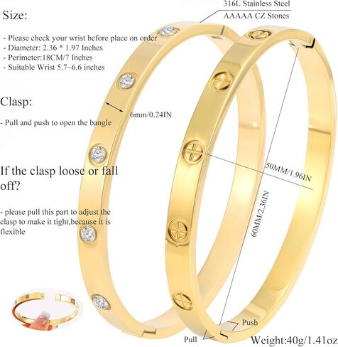 18K Gold Plated Stainless Steel Cuff Bracelet & Love Friendship Screw Bangle Bracelet Set for Women with Gift Box in Kuwait