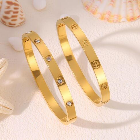 18K Gold Plated Stainless Steel Cuff Bracelet & Love Friendship Screw Bangle Bracelet Set for Women with Gift Box in Kuwait
