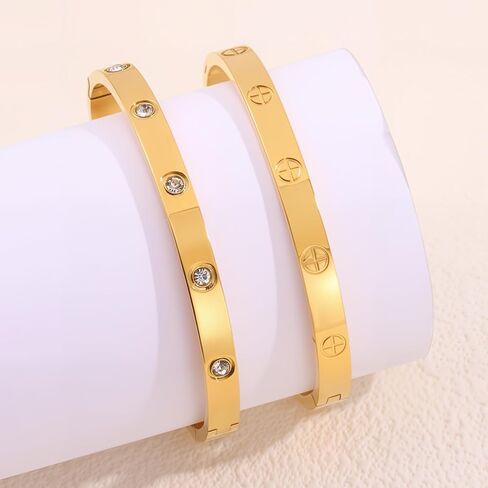 18K Gold Plated Stainless Steel Cuff Bracelet & Love Friendship Screw Bangle Bracelet Set for Women with Gift Box in Kuwait
