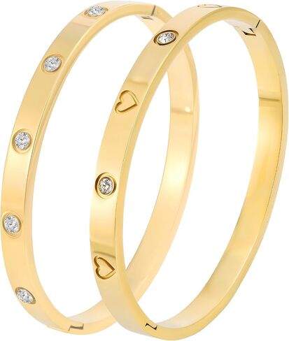 18K Gold Plated Stainless Steel Cuff Bracelet & Love Friendship Screw Bangle Bracelet Set for Women with Gift Box in Kuwait