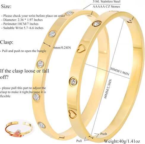 18K Gold Plated Stainless Steel Cuff Bracelet & Love Friendship Screw Bangle Bracelet Set for Women with Gift Box in Kuwait