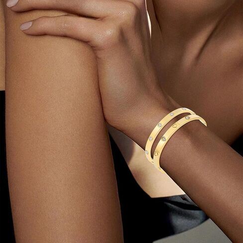 18K Gold Plated Stainless Steel Cuff Bracelet & Love Friendship Screw Bangle Bracelet Set for Women with Gift Box in Kuwait