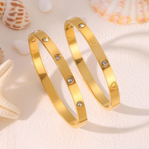 18K Gold Plated Stainless Steel Cuff Bracelet & Love Friendship Screw Bangle Bracelet Set for Women with Gift Box in Kuwait