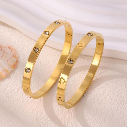 18K Gold Plated Stainless Steel Cuff Bracelet & Love Friendship Screw Bangle Bracelet Set for Women with Gift Box in Kuwait