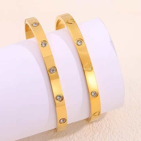 18K Gold Plated Stainless Steel Cuff Bracelet & Love Friendship Screw Bangle Bracelet Set for Women with Gift Box in Kuwait