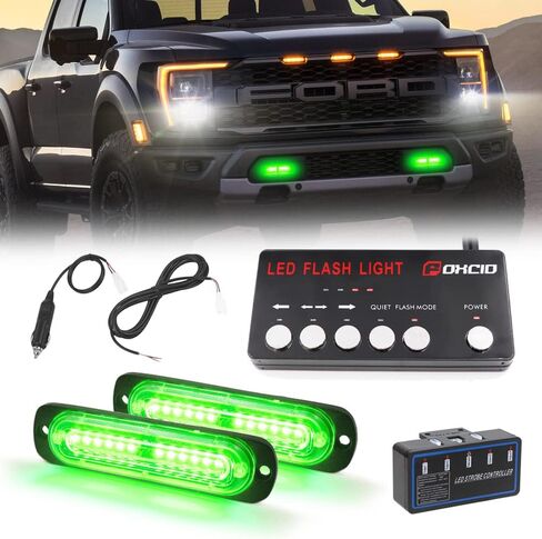 4pcs LED مصبغة الطوارئ السطحي Mount Strobe Light Ultra Slim Sync ميزة تحذير المخاطر تحذير لدراجة المركبة (أبيض أصفر أبيض) in Kuwait