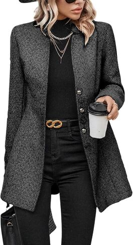 yoeasy Women's Stand Collar Single Breasted Pea Coat Casual Wool Blend Mid Long Trench Coat Winter Jackets in Saudi Arabia