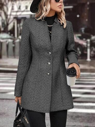 yoeasy Women's Stand Collar Single Breasted Pea Coat Casual Wool Blend Mid Long Trench Coat Winter Jackets in Saudi Arabia
