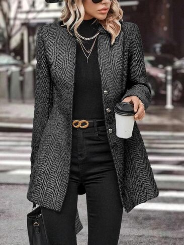 yoeasy Women's Stand Collar Single Breasted Pea Coat Casual Wool Blend Mid Long Trench Coat Winter Jackets in Saudi Arabia