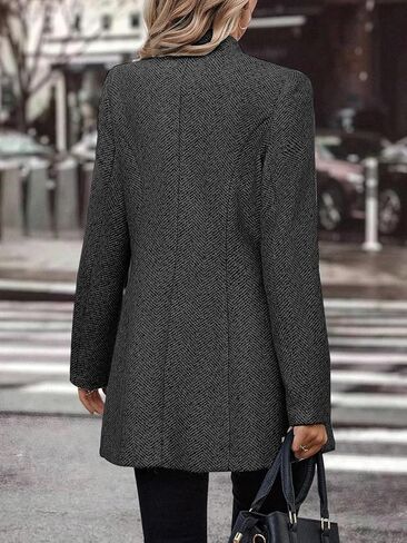 yoeasy Women's Stand Collar Single Breasted Pea Coat Casual Wool Blend Mid Long Trench Coat Winter Jackets in Saudi Arabia